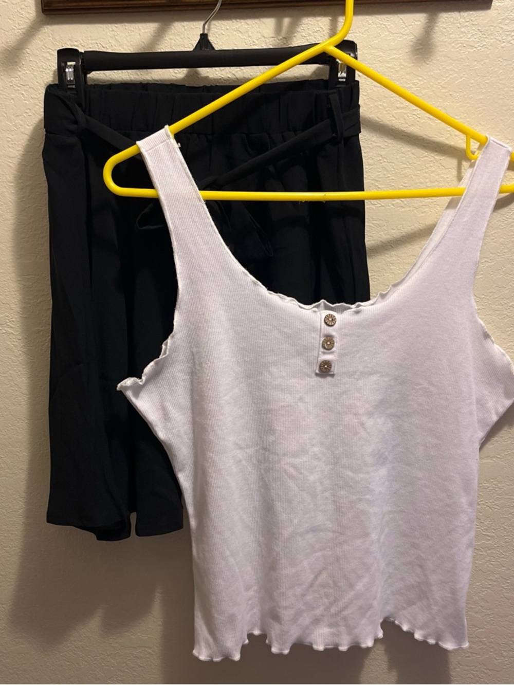 Classic White Ribbed Tank Top with Decorative Buttons